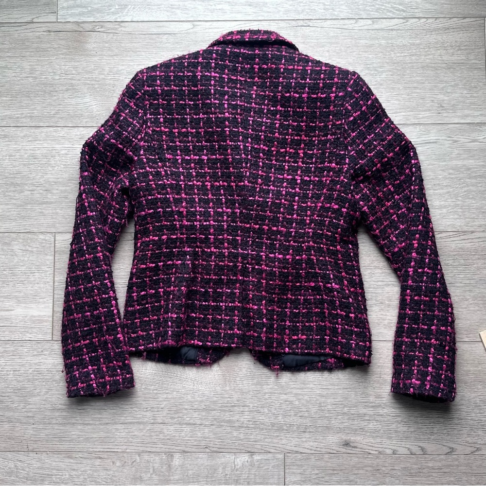 Calvin Klein Tweed Blazer Pink Black Cropped Jacket Size 6P Petite - Picture 7 of 8